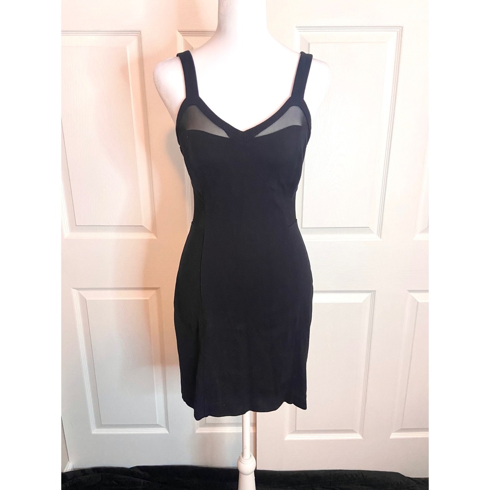 Express Black Mesh Panel Bodycon Dress Sleeveless Gold Zipper Size 2
